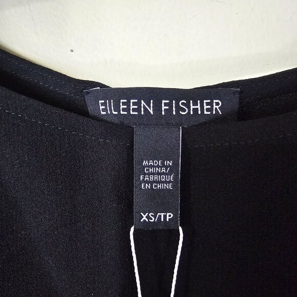 NWT Eileen Fisher System Black Silk Crepe Long Tunic Shell Top $218 XS Old Money - Picture 4 of 10